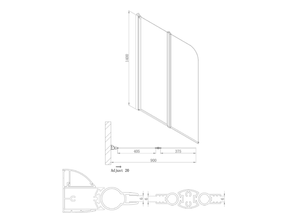 Gelco ONE vanová zástěna skládací 900mm, čiré sklo GO1190