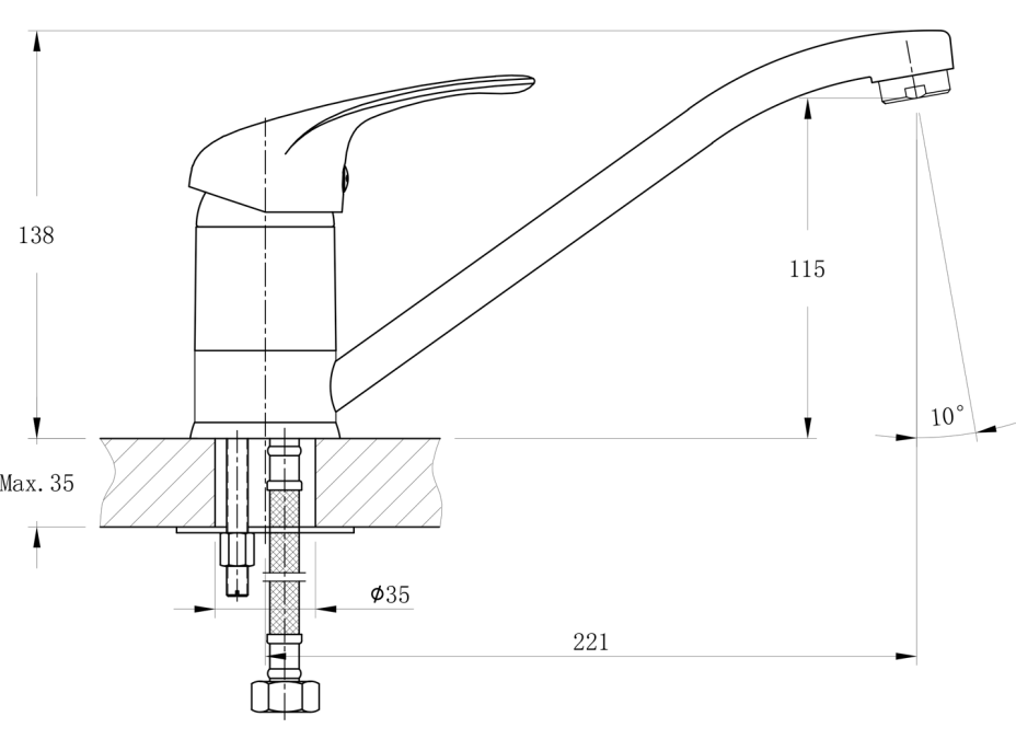 Bruckner HOFFER stojánková dřezová baterie, 221mm, otočné ramínko, chrom 424.050.1