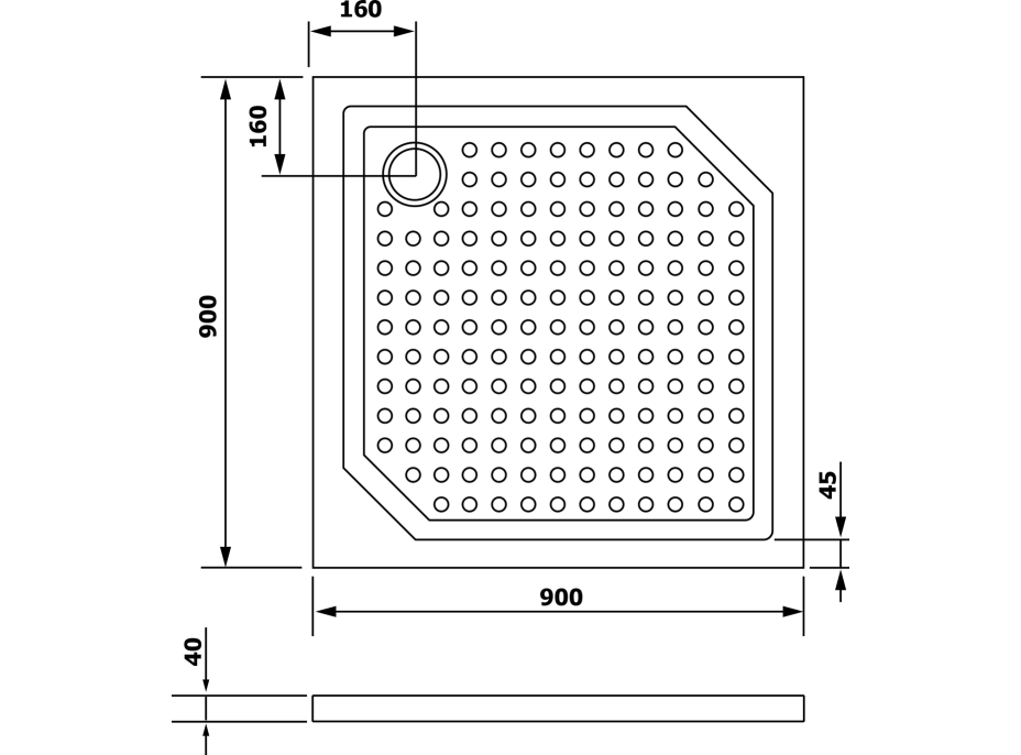 Gelco ANETA90 sprchová vanička z litého mramoru, čtverec 90x90cm GA009