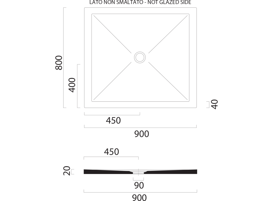 GSI Keramická sprchová vanička, obdélník 90x80x2cm, černá mat 46090826