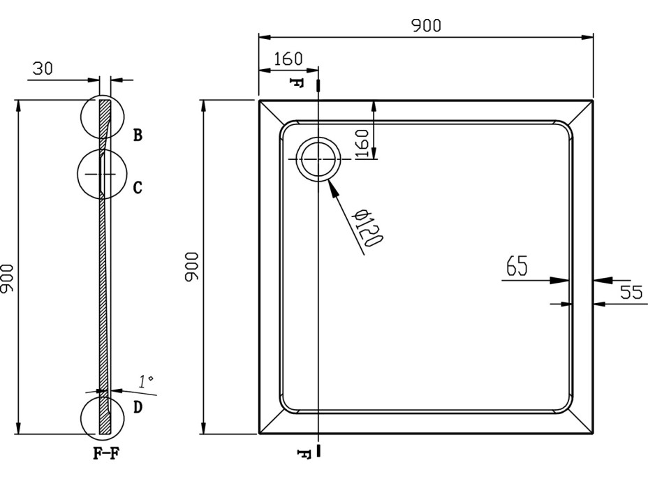 Aqualine TECMI sprchová vanička z litého mramoru, čtverec 90x90x3cm PQ009