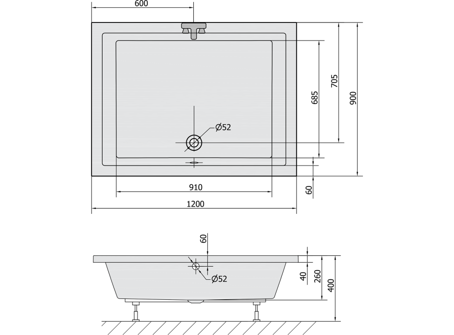 Polysan DEEP hluboká sprchová vanička, obdélník 120x90x26cm, bílá 72383