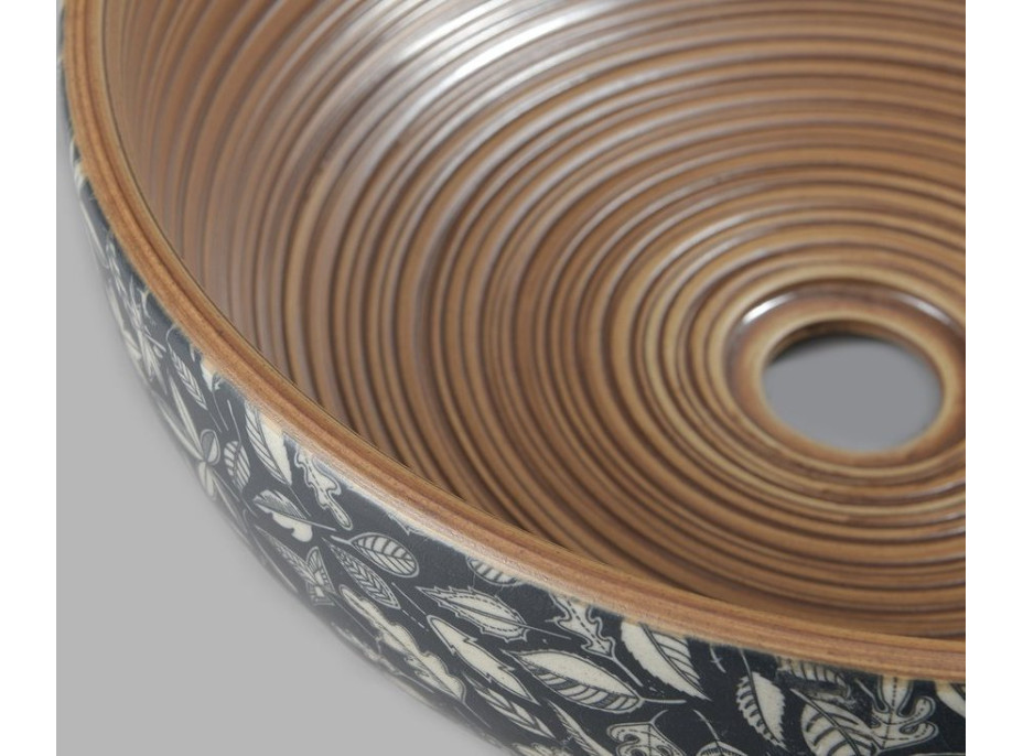 Sapho PRIORI keramické umyvadlo na desku, Ø 41 cm, hnědá s modrým vzorem PI023