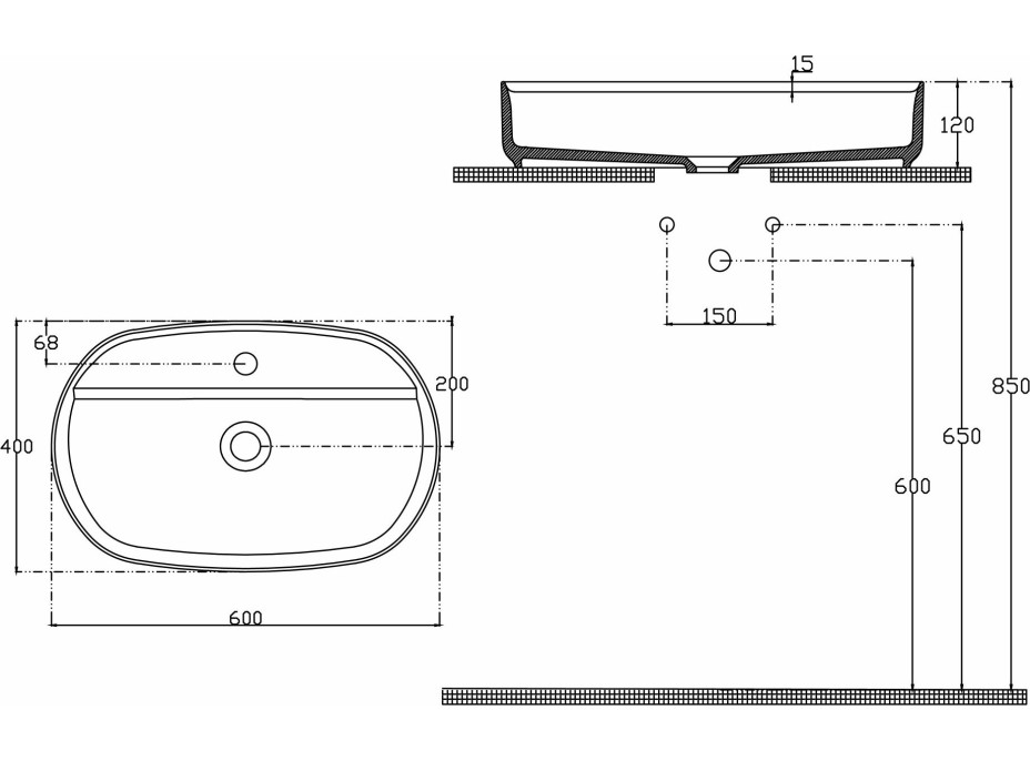 Isvea INFINITY OVAL keramické umyvadlo na desku, 60x40cm, černá mat 10NF65060-2N