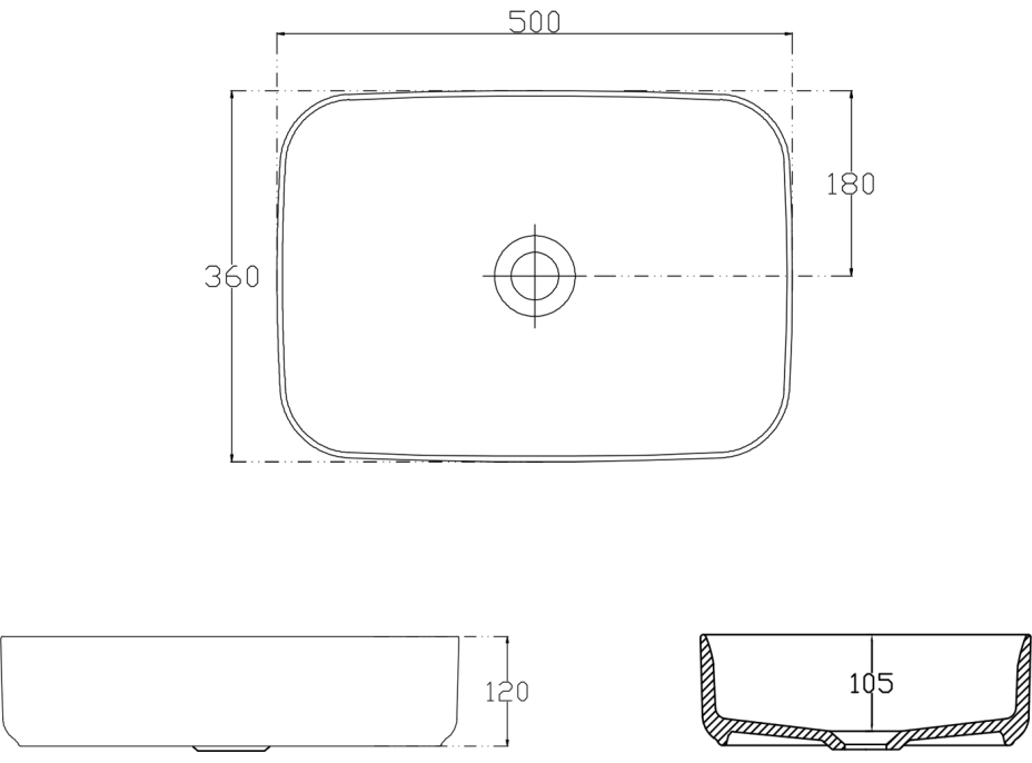 Isvea INFINITY RECTANGLE keramické umyvadlo na desku, 50x36cm, černá mat 10NF65050-2N