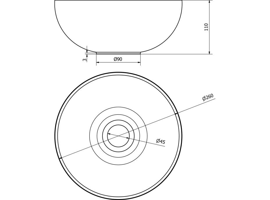 Sapho MINOR betonové umývátko na desku, Ø 26cm, antracit MR26016