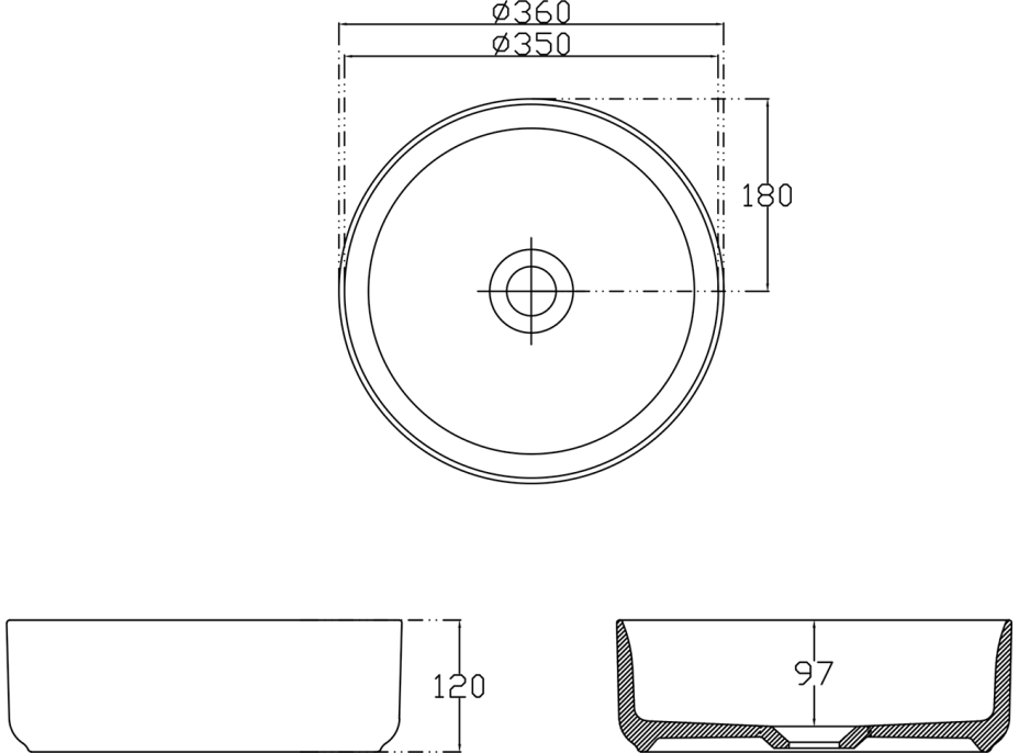 Isvea INFINITY ROUND keramické umyvadlo na desku, průměr 36cm, černá mat 10NF65036B