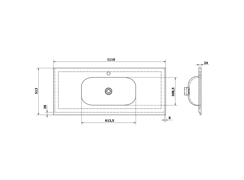 Sapho TREOS umyvadlo 111, 6x51, 3 cm, rockstone, bílá mat TS112-0101