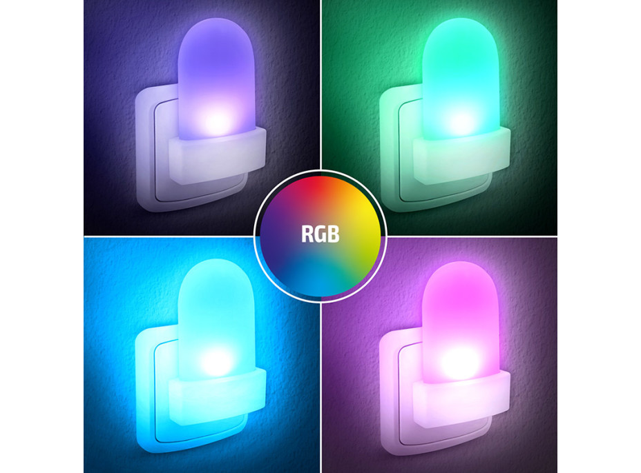 Solight noční LED RGB světélko se světelným sensorem, volitelná barva světla, 230V