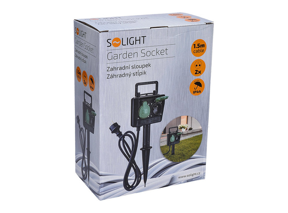 Solight zahradní sloupek IP44, 2 zásuvky, gumový kabel 1,5m