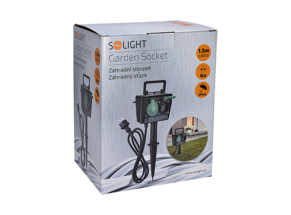 Solight zahradní sloupek IP44, 4 zásuvky, gumový kabel 1,5m