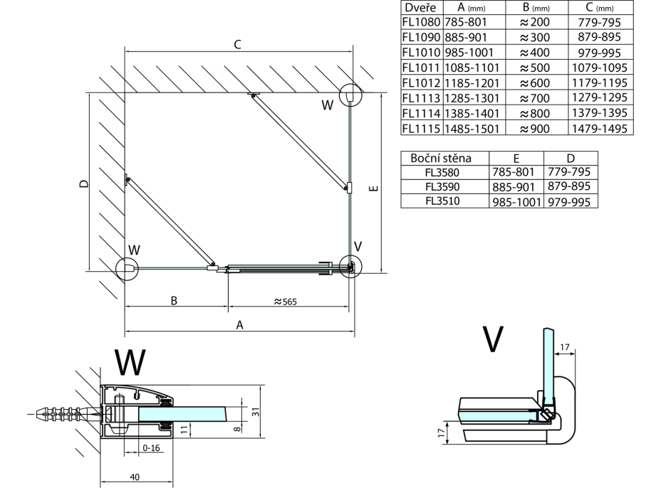 Polysan FORTIS LINE obdélníkový sprchový kout 1200x900 mm, R varianta FL1012RFL3590