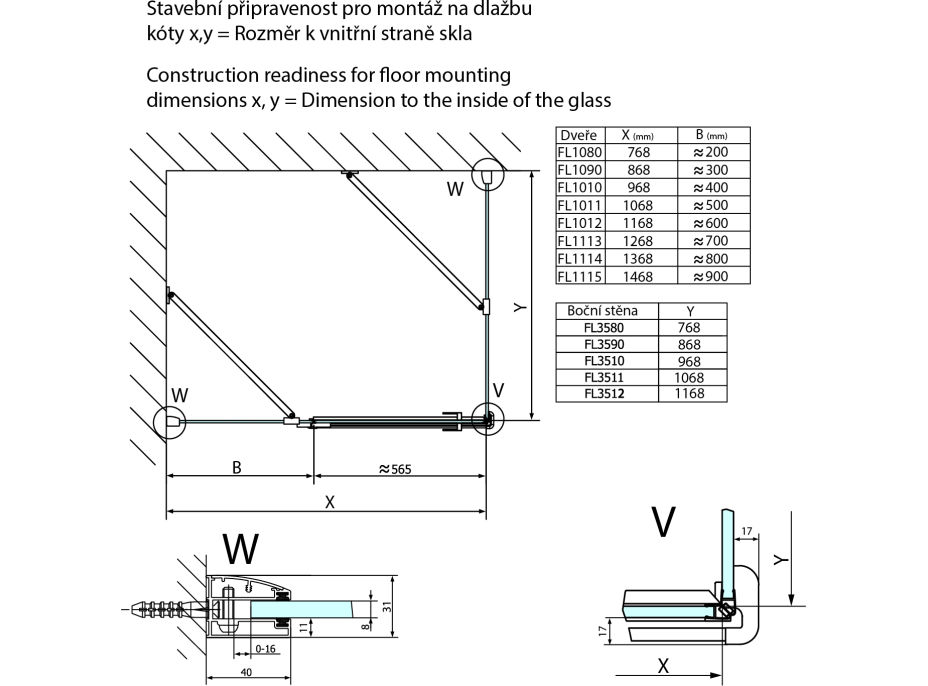 Polysan FORTIS LINE obdélníkový sprchový kout 1300x1000 mm, R varianta FL1113RFL3510