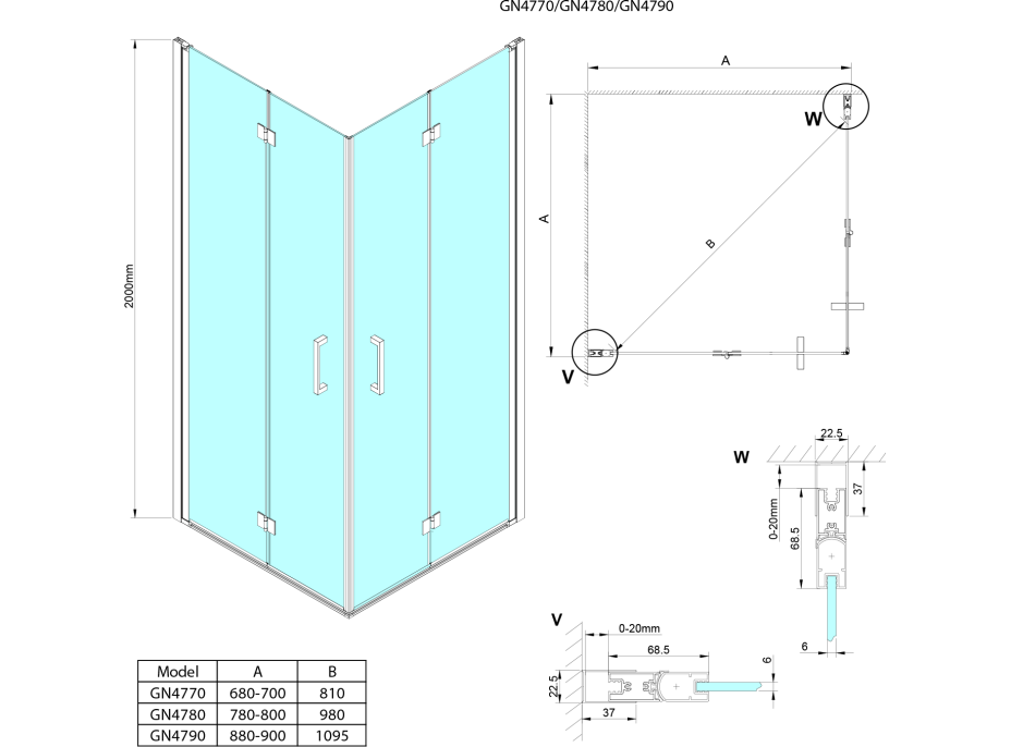 Gelco LORO čtvercový sprchový kout 800x800 mm, rohový vstup GN4780-01