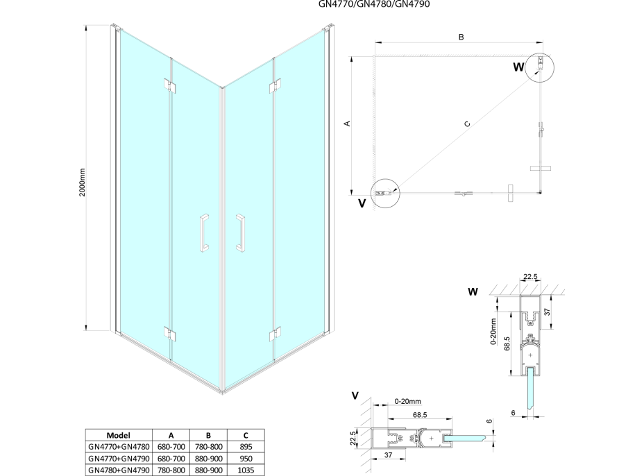 Gelco LORO obdélníkový sprchový kout 800x700mm, rohový vstup GN4780-02