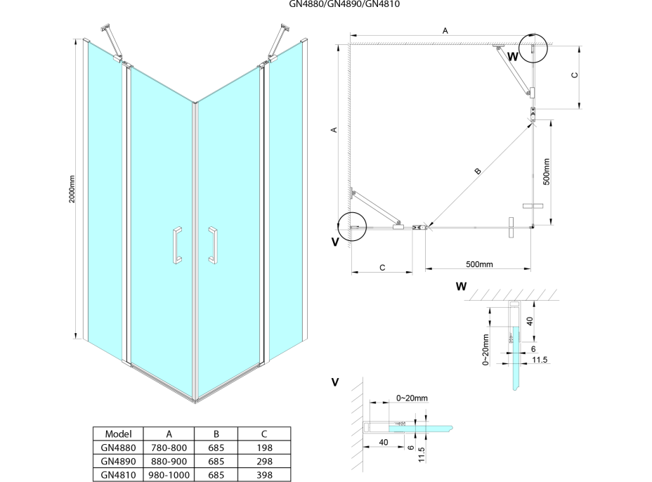 Gelco LORO čtvercový sprchový kout 1000x1000 mm, rohový vstup GN4810-01