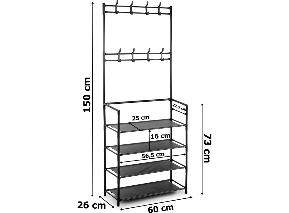 Předsíňový věšák HANI černý + 3 růžové boxy na boty