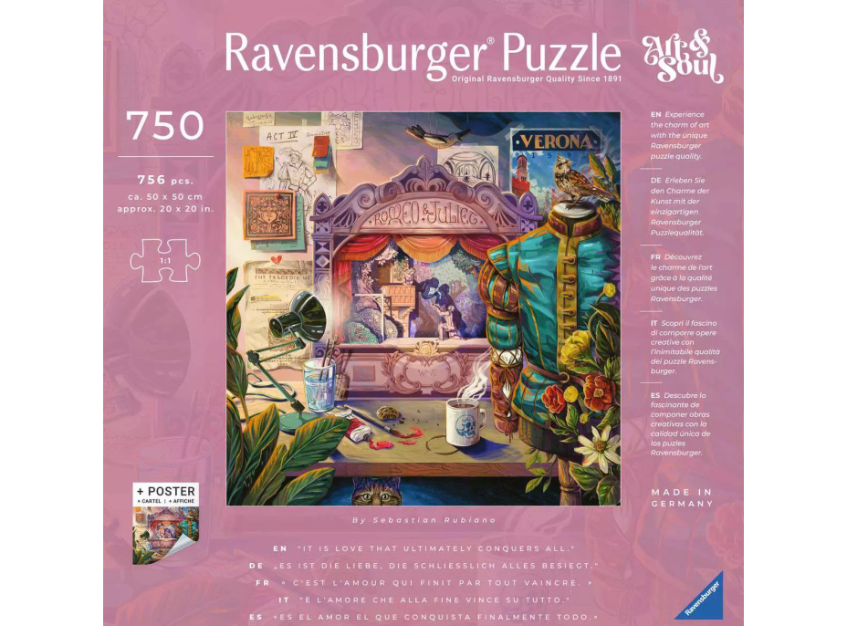 RAVENSBURGER Čtvercové puzzle Art & Soul: Romeo a Julie 750 dílků