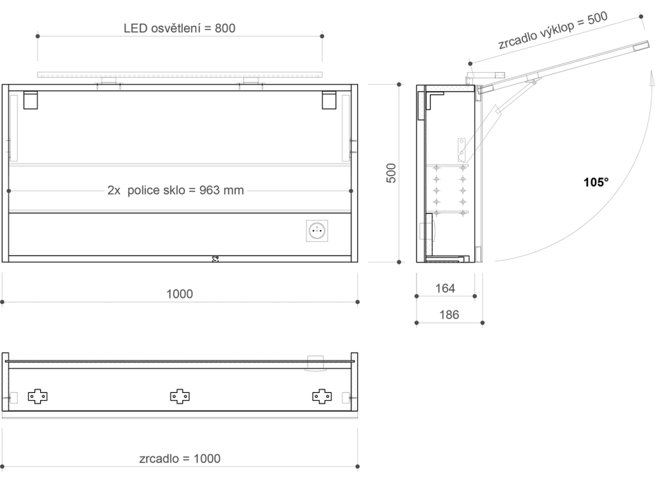 Sapho CLOE galerka s LED osvětlením 100x50x18cm, bílá CE100-0030