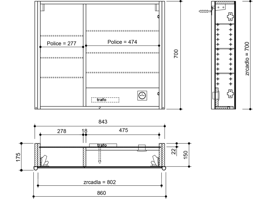 Sapho ALIX galerka s LED osvětlením 86x70x17, 5cm, bílá AX186-0030