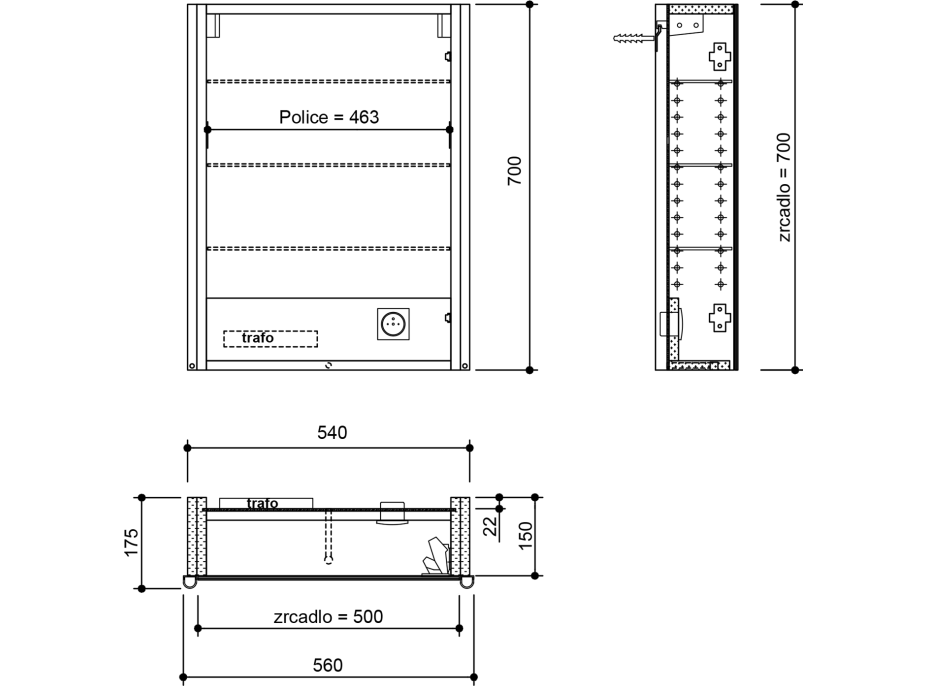 Sapho ALIX galerka s LED osvětlením 56x70x17, 5cm, levá/pravá, bílá AX156-0030