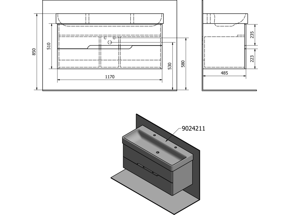 Sapho MEDIENA umyvadlová skříňka 117x50, 5x48, 5cm, bílá mat/bílá mat MD120