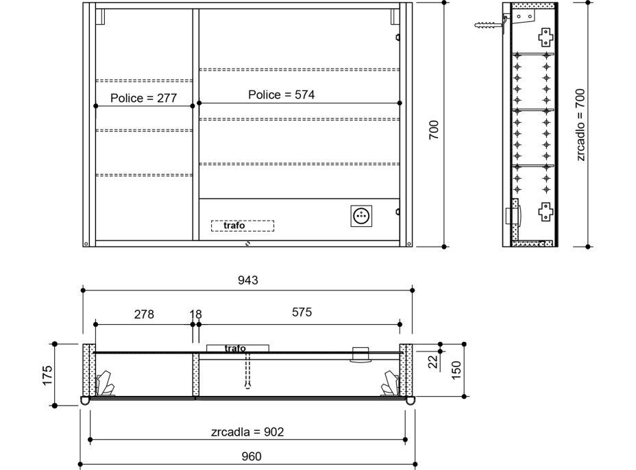 Sapho ALIX galerka s LED osvětlením 96x70x17, 5cm, bílá AX196-0030