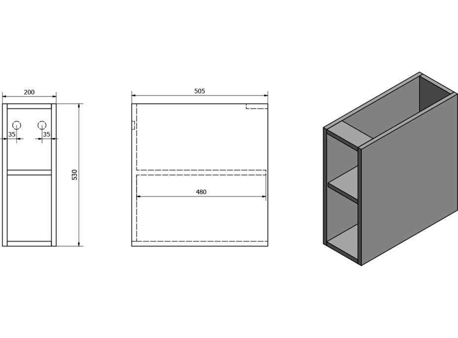 Sapho TREOS skříňka spodní policová 20x53x50, 5cm, dub Polar TS020-1010