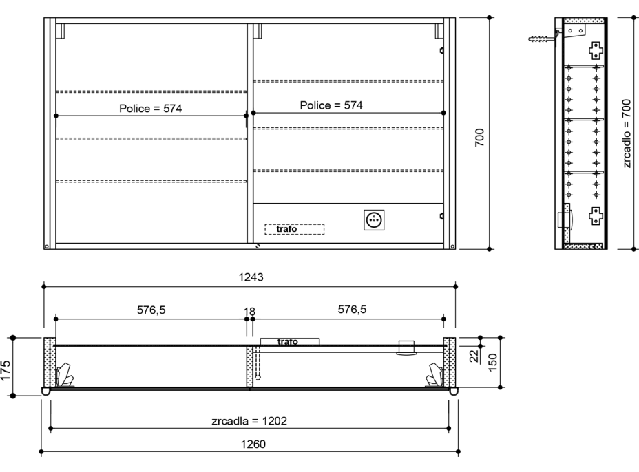 Sapho ALIX galerka s LED osvětlením, 2x dvířka, 126x70x17, 5cm, bílá AX126-0030