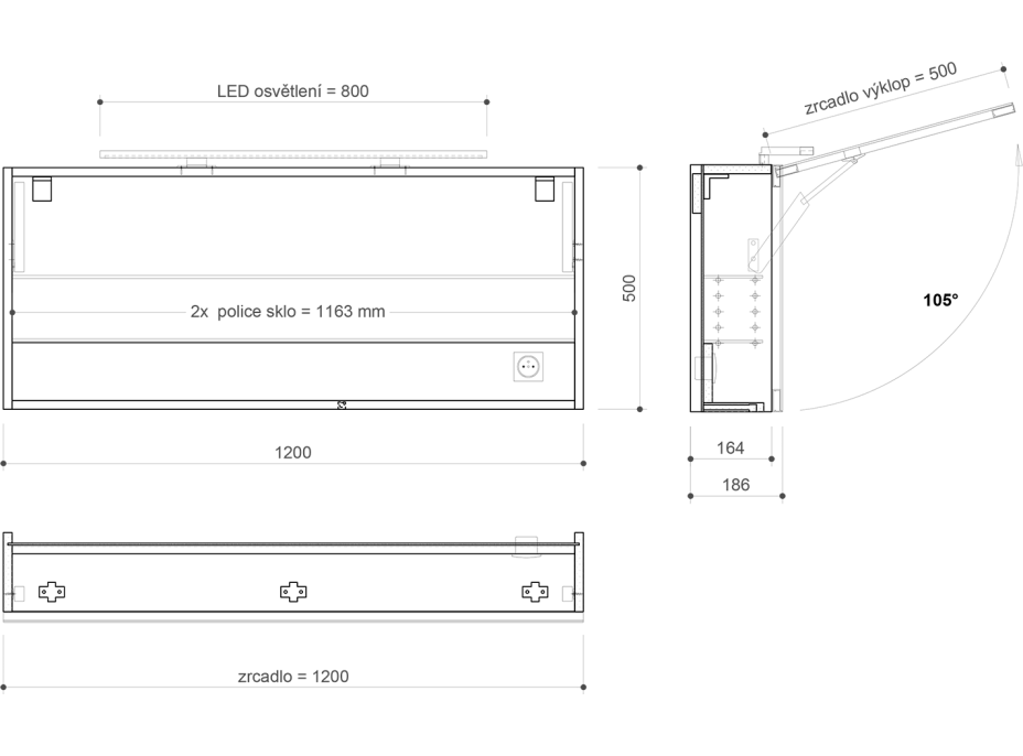 Sapho CLOE galerka s LED osvětlením 120x50x18cm, dub alabama CE120-0022