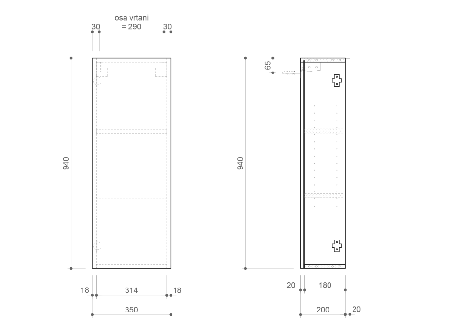 Sapho ESPACE skříňka 35x94x22cm, 1x dvířka, levá/pravá, bílá mat ESC110-3131