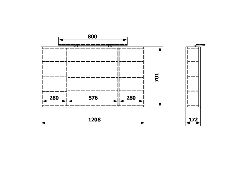 Sapho RIWA galerka s LED osvětlením, 3x dvířka, 121x70x17cm, dub stříbrný RIW120-0011