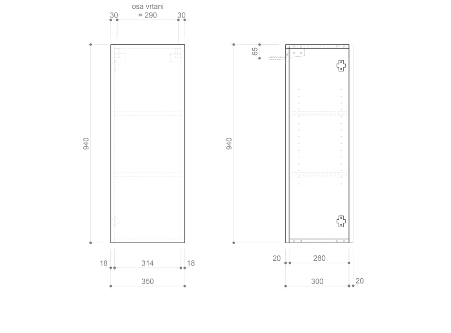 Sapho ESPACE skříňka 35x94x32cm, 1x dvířka, levá/pravá, dub stříbrný ESC530-1111