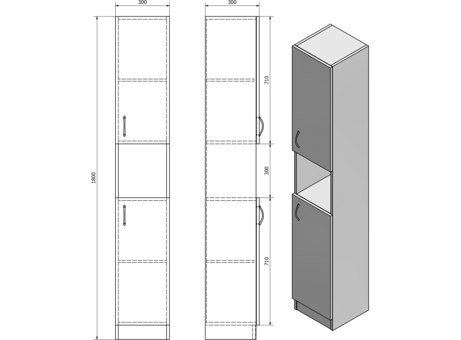 Aqualine SIMPLEX ECO vysoká skříňka 30x180x30cm SIME320