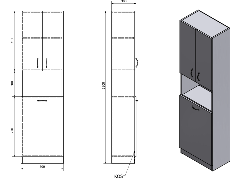 Aqualine SIMPLEX ECO vysoká skříňka s košem 50x180x30cm SIME510