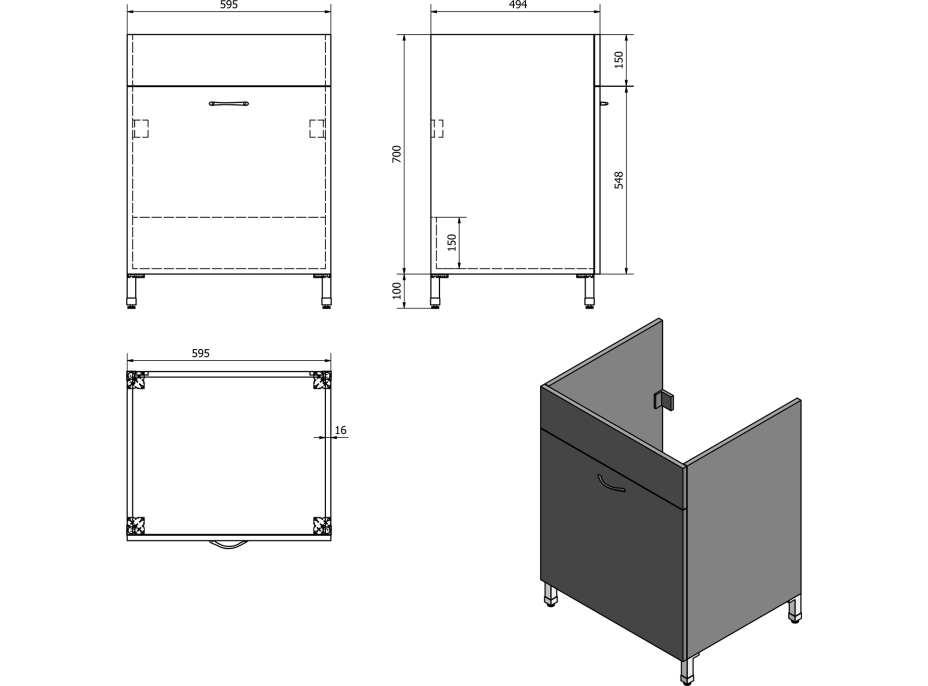 Aqualine Skříňka pod výlevku 59, 5x70x49, 4cm, bílá 57035