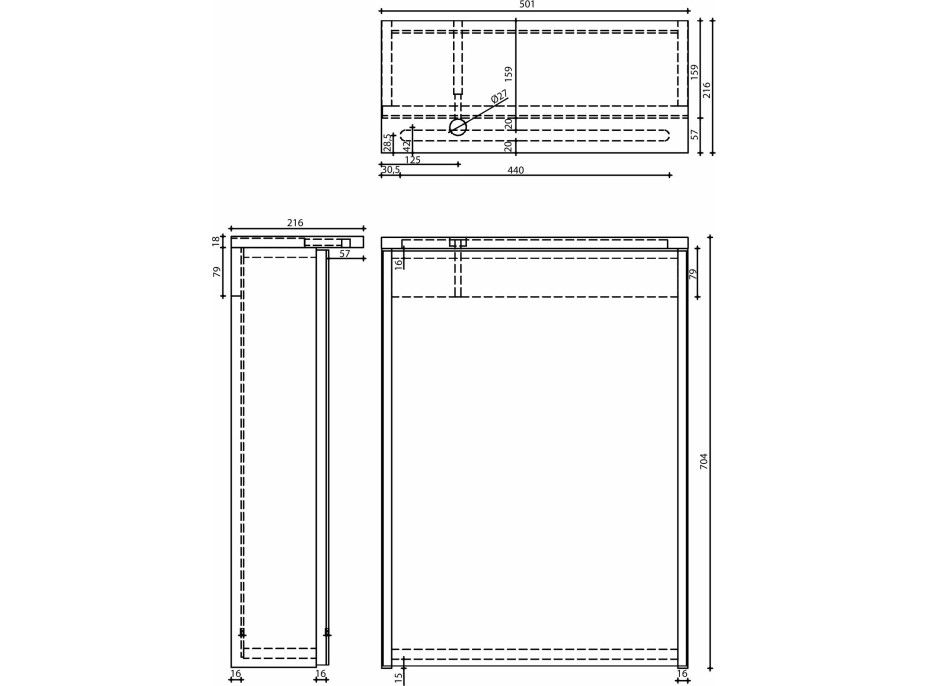 Aqualine KAWA STRIP galerka s LED osvětlením 50x70x22cm, bílá WGL50S