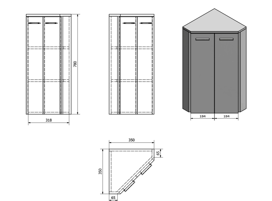 Aqualine ZOJA/KERAMIA FRESH skříňka rohová 35x78x35cm, dub platin 50323