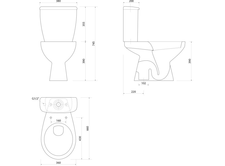 Aqualine MANUEL WC kombi, dvojtlačítko 3/6l, spodní odpad, bílá PS8814