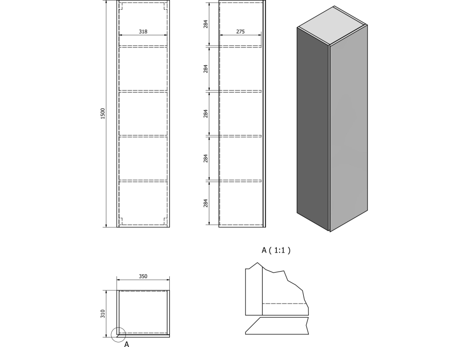 Aqualine ALTAIR vysoká skříňka 35x150x31cm, dub emporio AI450