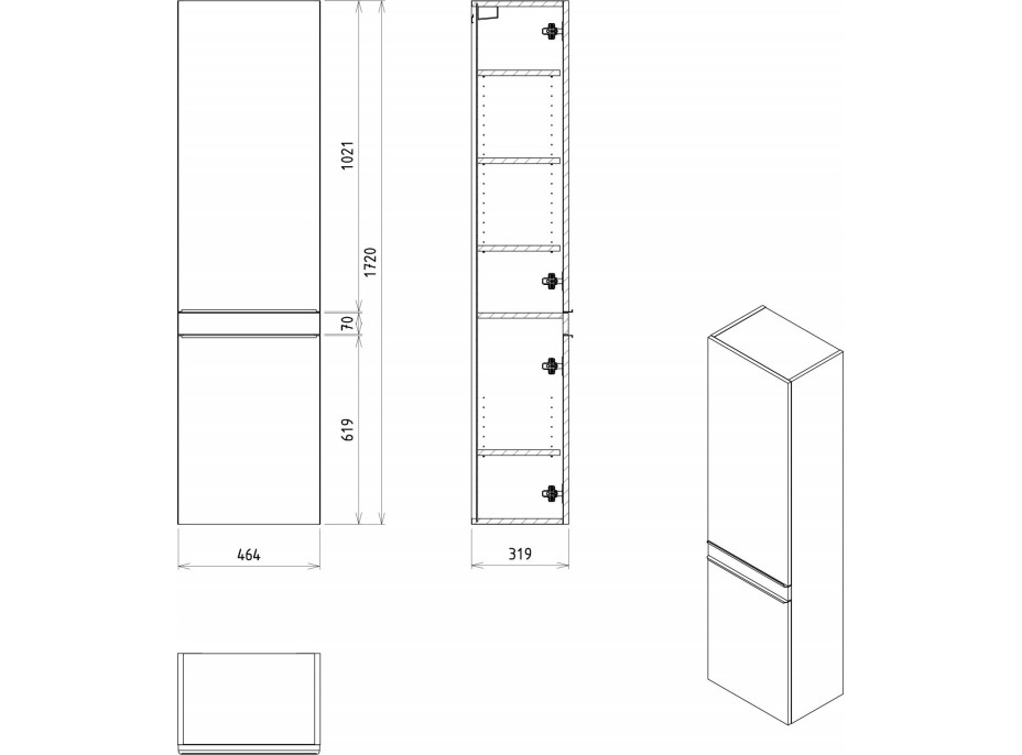 Sapho SITIA skříňka vysoká 46, 7x172x32cm, 2x dvířka, levá/pravá, bílá mat SI450-3131