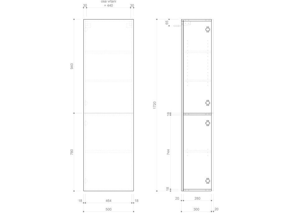 Sapho ESPACE skříňka 50x172x32cm, 2x dvířka, levá/pravá, dub stříbrný ESC450-1111