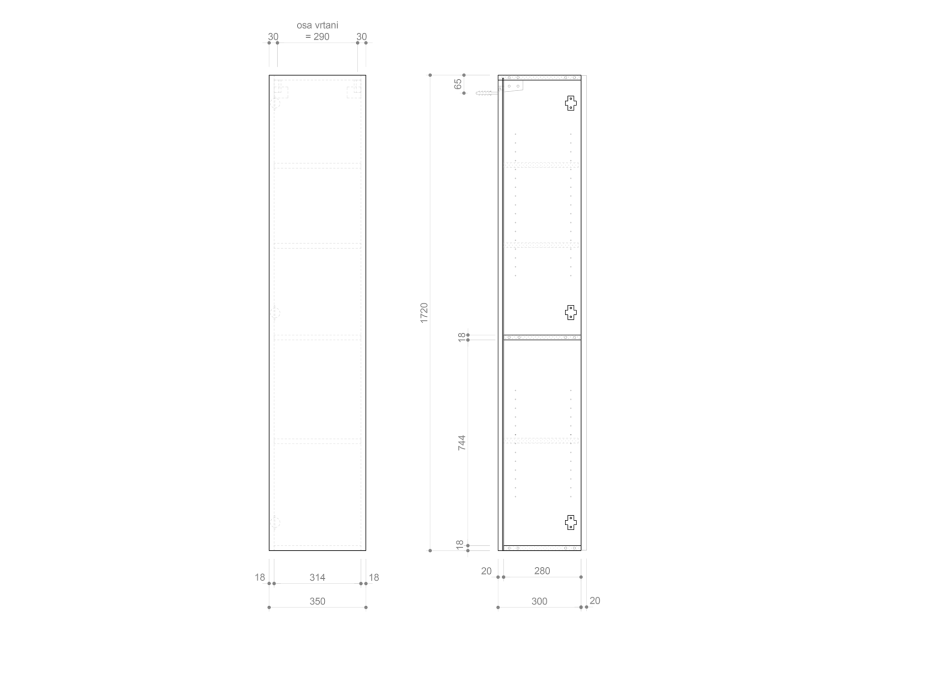 Sapho ESPACE skříňka 35x172x32cm, 1x dvířka, levá/pravá, dub alabama ESC330-2222