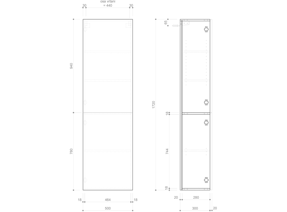 Sapho ESPACE skříňka 50x172x32cm, 2x dvířka, levá/pravá, bílá lesk ESC450-3030