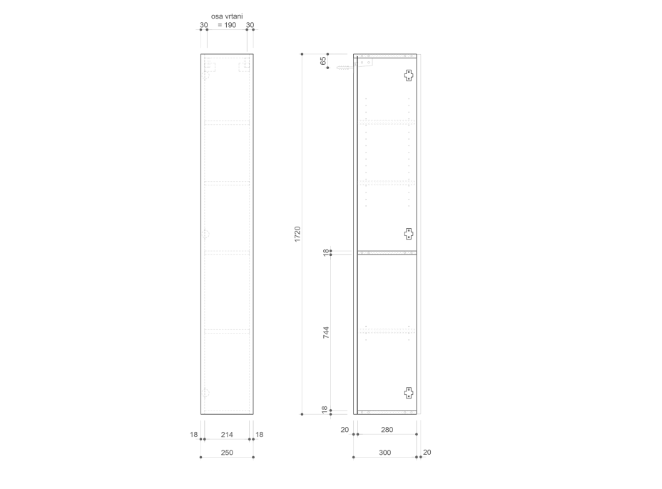 Sapho ESPACE skříňka 25x172x32cm, 1x dvířka, levá/pravá, dub stříbrný ESC120-1111