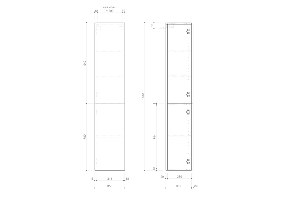 Sapho ESPACE skříňka 35x172x32cm, 2x dvířka, levá/pravá, černá mat ESC230-3535