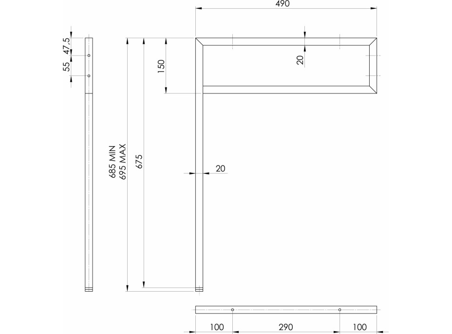 Sapho Podpěrná konzole 490x690x20mm, lakovaná ocel, černá mat 30362