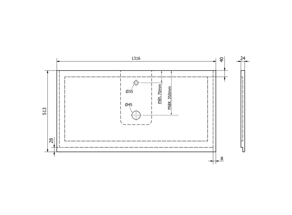 Sapho TREOS pracovní deska 1316x513 mm, rockstone, bílá mat TX132-0101