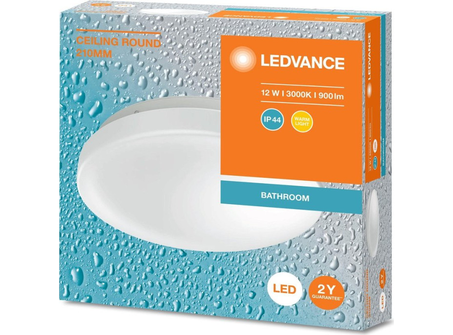 LEDVANCE Koupelnové stropní svítidlo, průměr 210mm, 900lm, 12W, 3000K, IP44 AC464780055