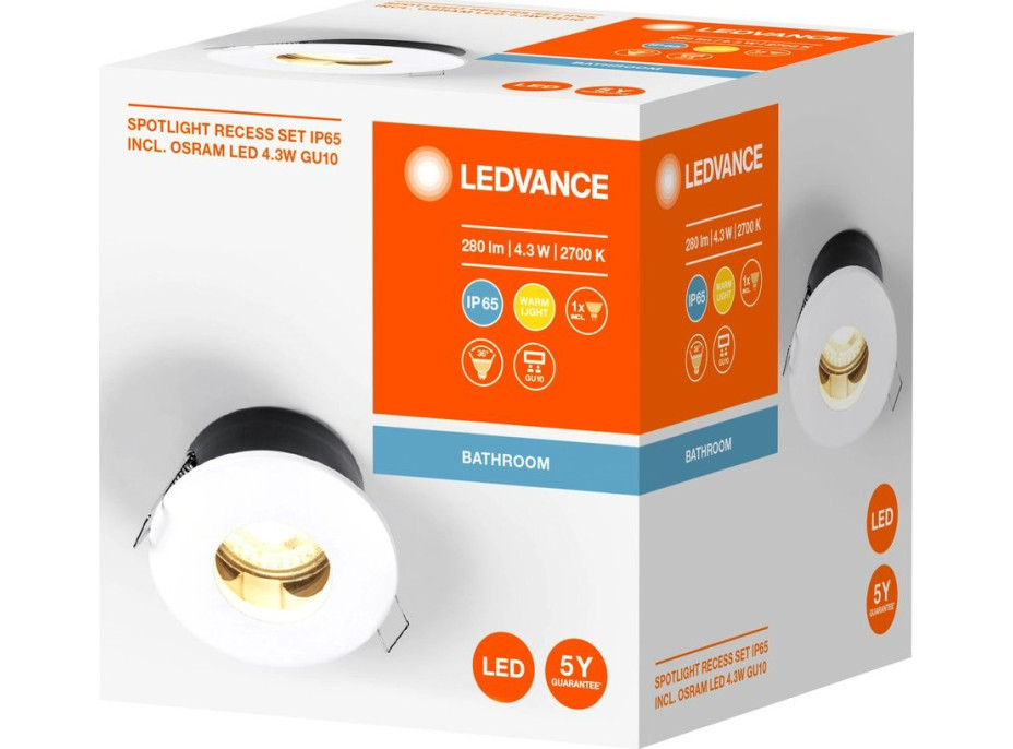 LEDVANCE SPOTLIGHT koupelnové podhledové svítidlo, GU10, 4, 3W, 230V, IP65, bílá AC3146900ZS